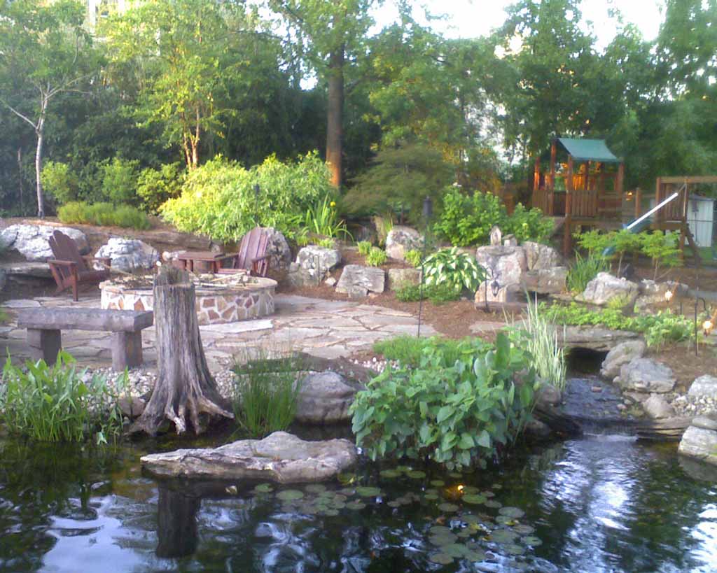 Backyard pond, patio and playground | Wild Ones – St ...