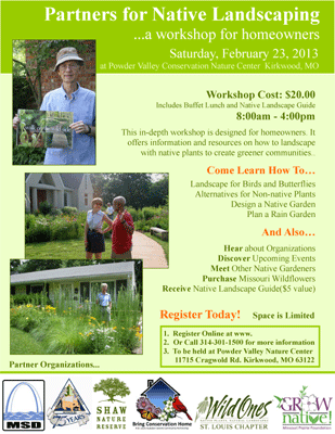 Flyer for the 2013 Partners for Native Landscaping workshop